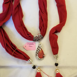 SALE NWT Embellished Scarf Red Cotton Peacock